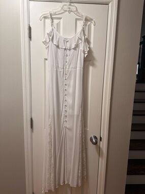 White Ruffled Button-Front Maxi Dress